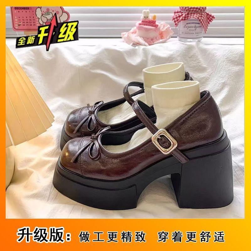 Korean version of Internet celebrity small leather shoes women's spring and autumn with skirt thick heel single shoes temperament Mary Jane shoes