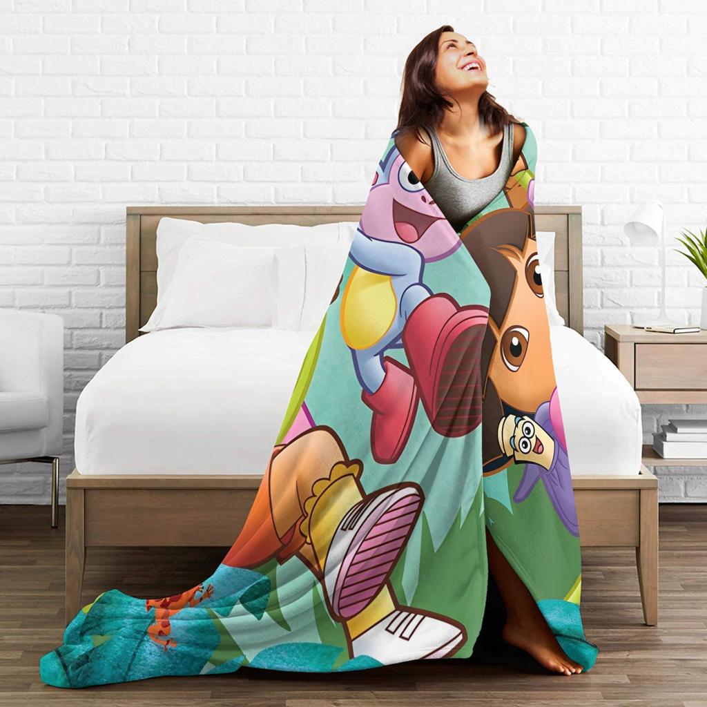 D-Doras der Entdecker Cartoon-Decke Fleece Sommer Klimaanlage Multifunktionale warme Überwurfdecke für Sofa, Auto, Bettdecke