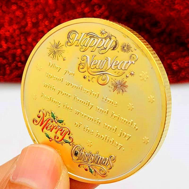 Santa Claus coins, New Year gifts, New Year's greetings, Christmas snowman, bells, commemorative medals, creative decorations, keychain