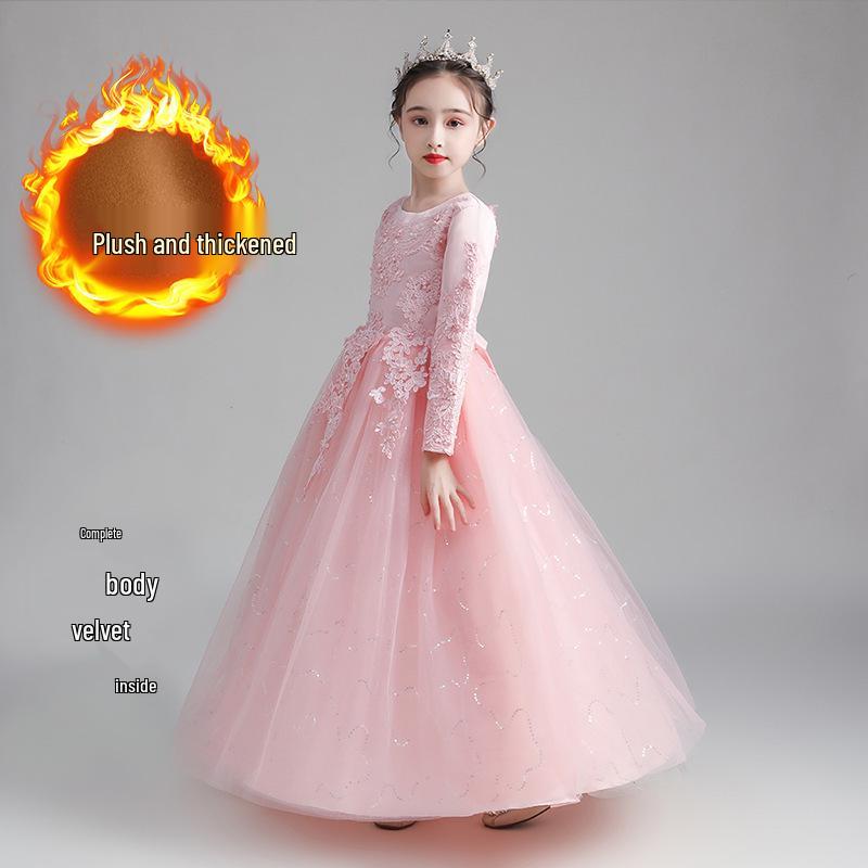 New Girls' Princess Tulle Dress - Puffy, Long, Autumn/Winter Style, Perfect for Evening, Flower Girl, Wedding, or Performance.