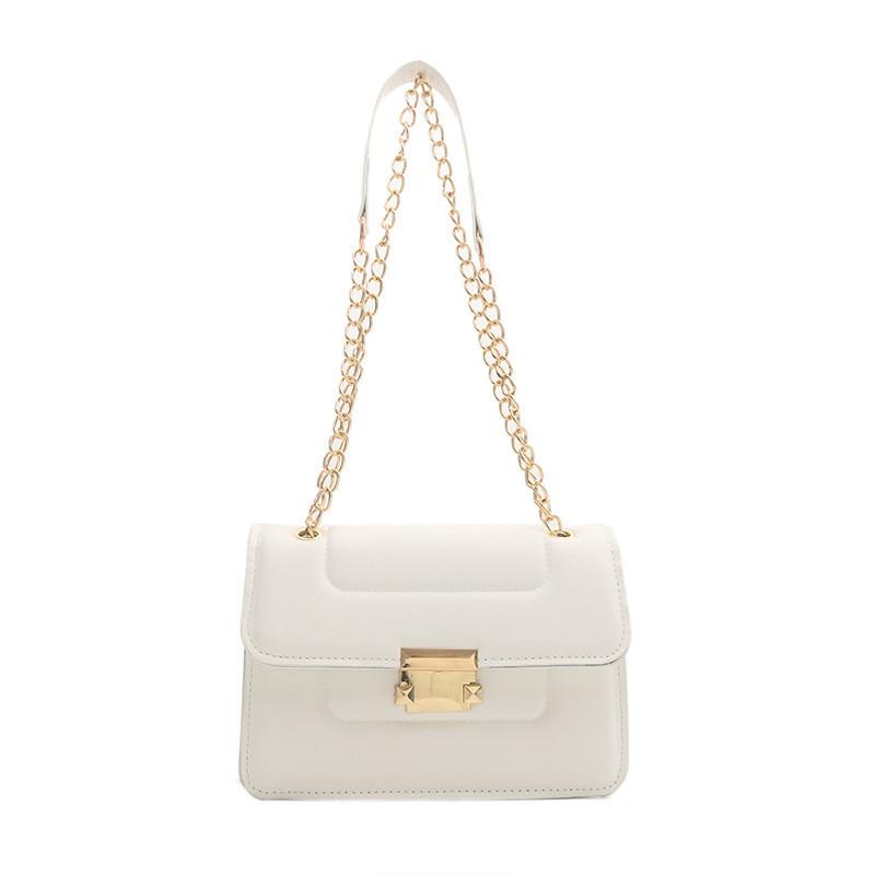 2024 Spring New Fashion Street Style Small Square Bag With Lock Buckle Chain Shoulder Crossbody Bag In White белый