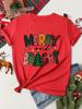 Womens Red Merry and Bright Christmas TShirt Short Sleeve Crew Neck Casual Top with MERRY BRIGHT Letter Print Plaid Tree Icons