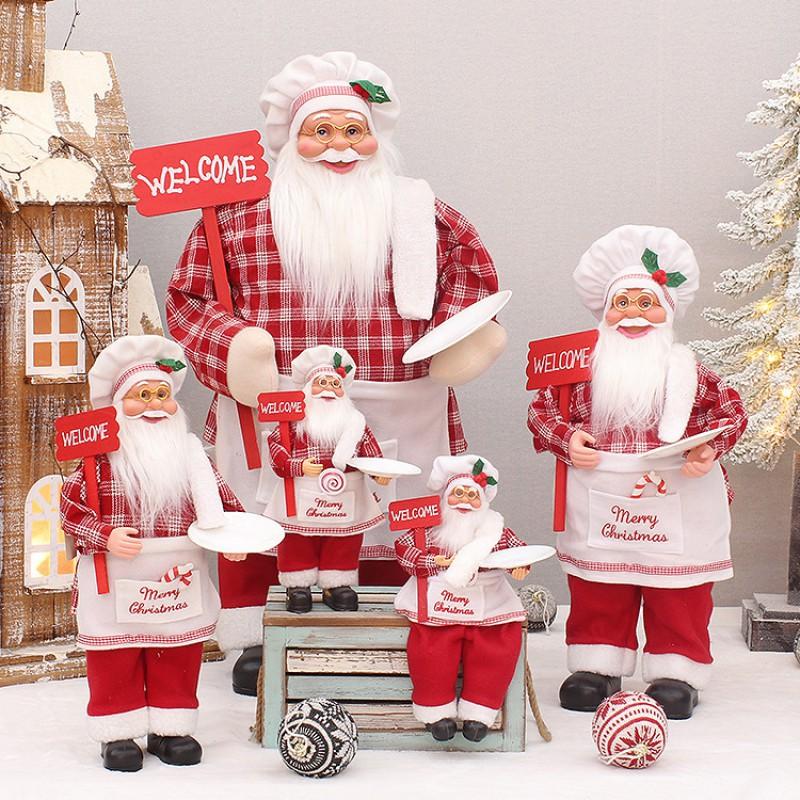 Christmas Decor Chef Santa Figurine Standing Sitting Pose Plastic Fabric Ornament Home Hotel Restaurant Party Display
