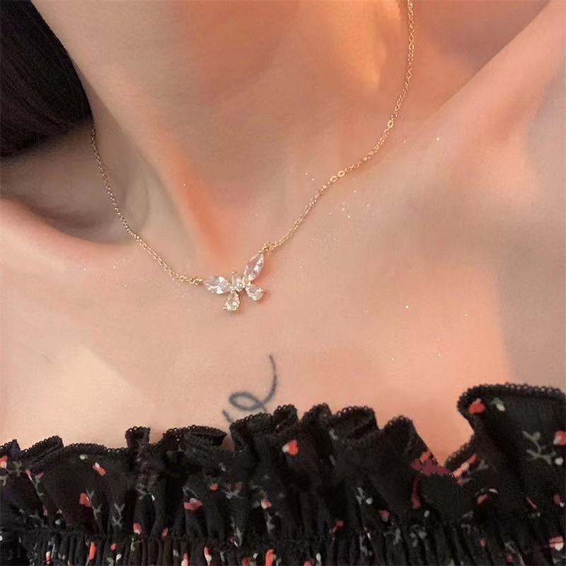Fairy! New bow zircon necklace ins temperament design sense collarbone chain Internet celebrity sense female summer
