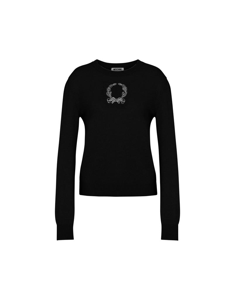 MOSCHINO Laurel Crown Wool Blend Knit Black