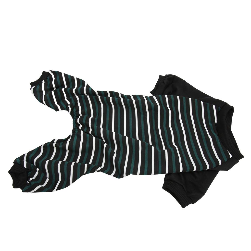 Striped Dog Pajamas Soft Stretchy Fashionable 4 Legged Puppy Pajamas for Cats Dogs Green and White