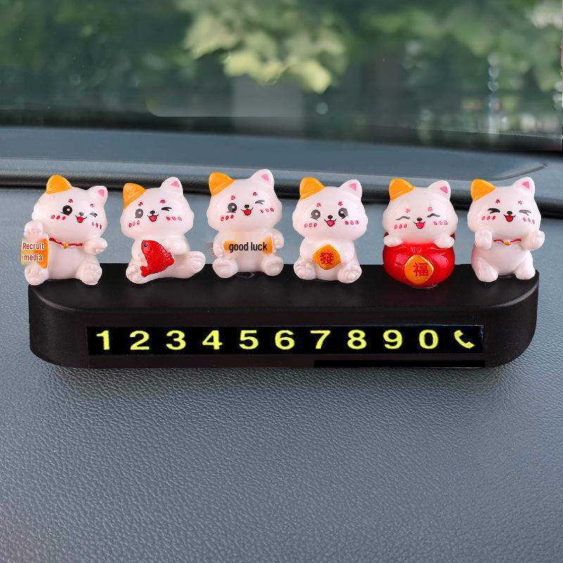 Hidden Phone Number Plate with Lucky Cat Design for Temporary Car Parking