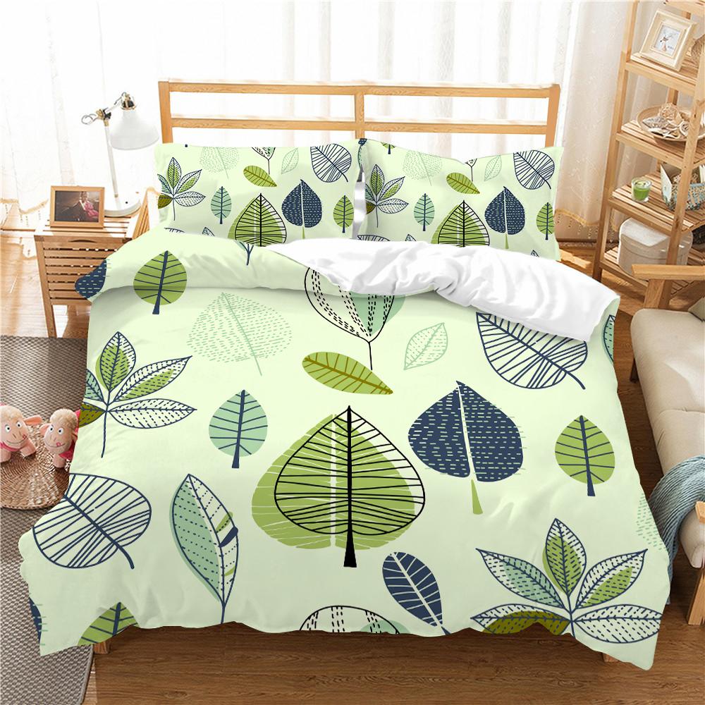 Heimtextilien Vintage-Bettbezug-Set mit Kissenbezug, 3D-Blatt bedruckt, Queen-King-Size-Bettbezug-Set, Schlafzimmer-Dekoration