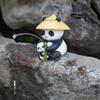 Resin Fishing Panda Outdoor Statues Bamboo Hat Adorable Animal Bonsai Pond Aquarium Tabletop Home Room Bedroom Decor Gift