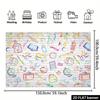 Playful School Supplies Tapestry, Colorful Hand-Drawn Doodles of Books, Pencils and Globes on a White Brick Wall, Cheerful Classroom Wall Art