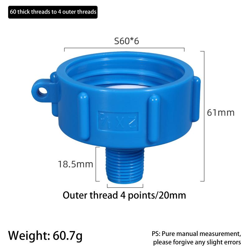

60mm IBC Tank Adapter Fine Thread Water Pipe Connector for 2 3 4 Inch Portable Liquid Storage and Use
