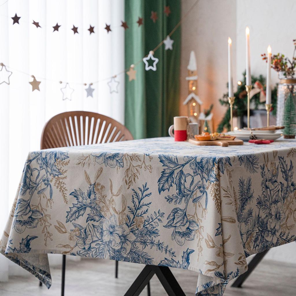 Tablecloth Pine Branch Blue Print Christmas Day Table Cloth American Fabric Rectangle