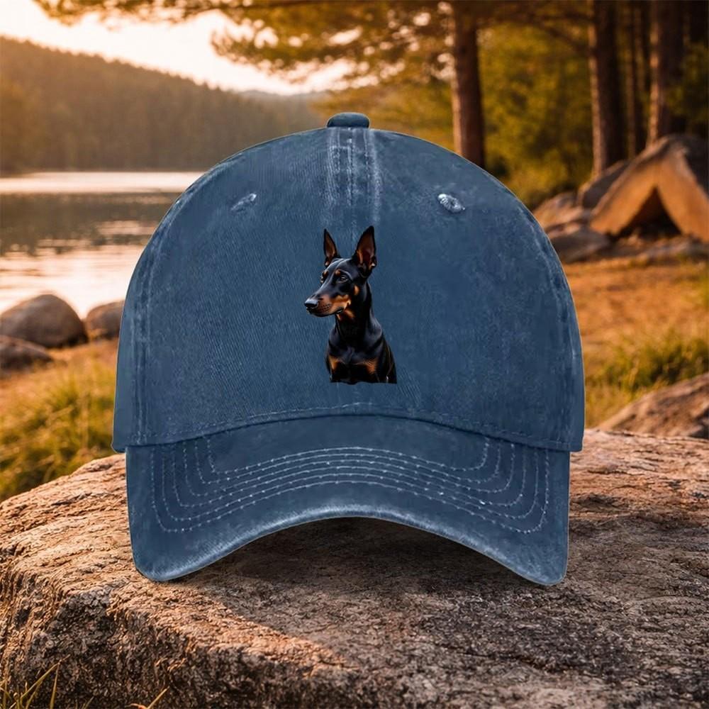 Miniature Pinscher Portrait Washed Baseball Cap Cotton Adjustable Outdoor Unisex Hat One Size