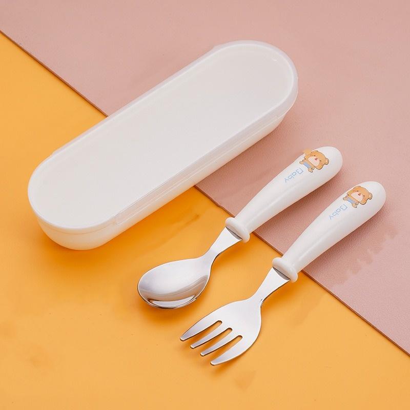 2pcs Children Spoon Forks Box Kids Stainless Steel Kids Cutlery Portable Baby Feeding Utensils Baby Spoons Baby Tableware Set