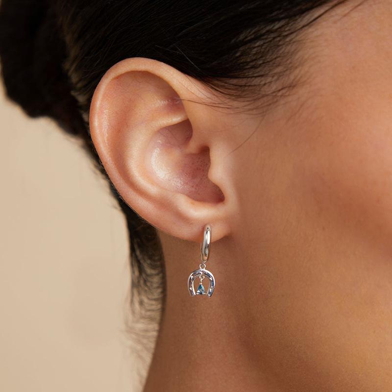 European-American S925 Silver Starry Lake Blue Zircon Water Drop Ear Cuffs - Temperamental Women's Geometric Fashion Earrings
