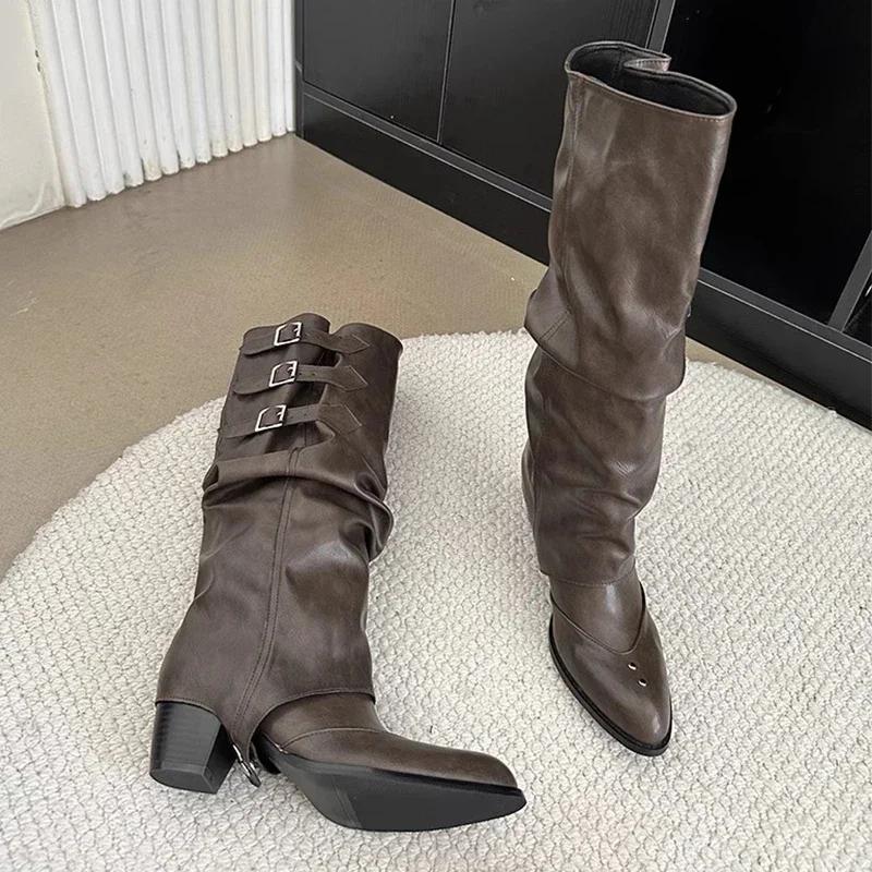 Fashion Women Knee High Boots Mid Heels Fashion Shoes Chunky 2025 Winter Designer New Chelsea Boots Walking Trend Pumps Mujer Zapatos