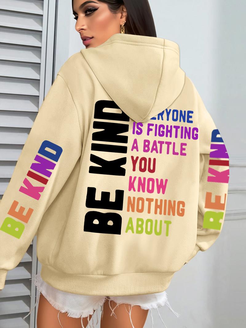 

Be Kind-sudaderas con capucha para mujer estampado de letras forro polar cálido con capucha sudaderas holgadas L