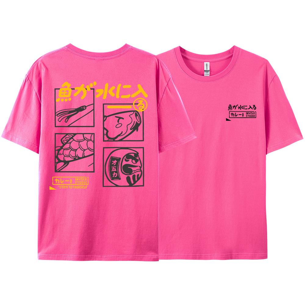 Japansk Retro Mode Fisk T-shirt Herr Dam Kortärmad Oversized Lös Bf Stil Par Student Halvärmad Rolig Topp T-shirts