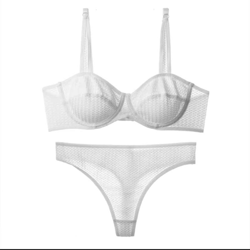 

Комплект нижнего белья ярких цветов для женщин, летний ультратонкий комплект с бюстгальтером пуш-ап, французский сексуальный бюстгальтер без косточек из кружевной ткани, дышащие бюстгальтеры, комплекты стрингов S белый