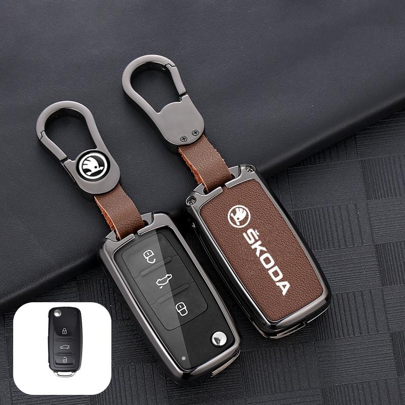dclaq2 Zinc Alloy Car Key Fob Case Bag For Skoda Octavia A5 A7 Superb Kodiaq Fabia Karoq 2020 2021 Protector Shell Keychain Accessories