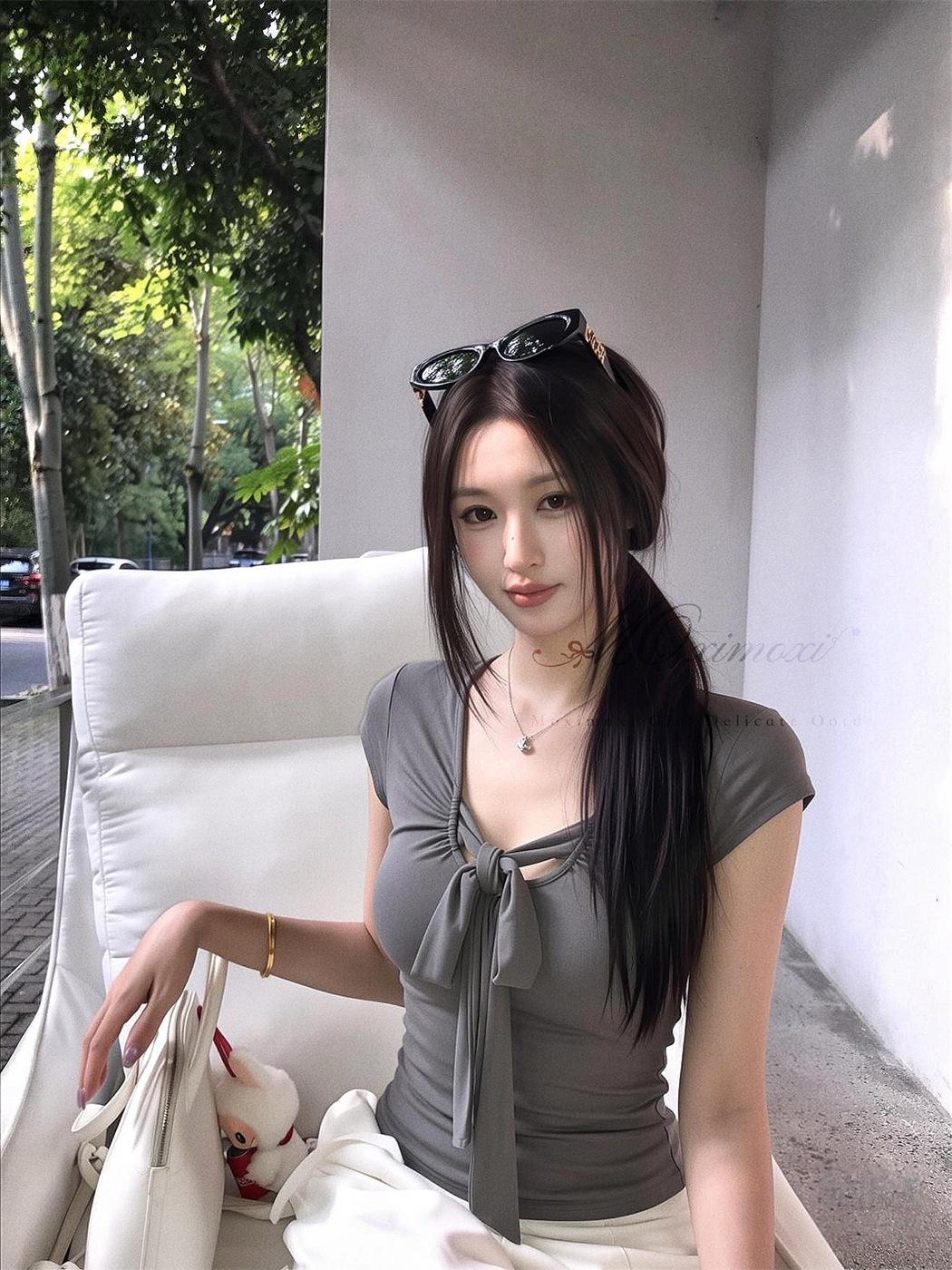 

Gram cotton pure desire U-neck front shoulder short-sleeved T-shirt women s summer fashion bow slim-fitting and thin waist top S
