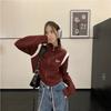 Women's Stand Collar Zip Up Jacket Cropped Long Sleeve Color Block Sweatshirt Outerwear