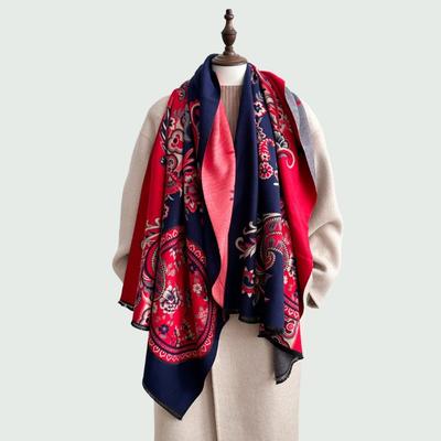 Retro Imitation Cashmere Shawl Large Size Autumn and Winter Color Matching Versatile Double-sided Dual-purpose Scarf Women