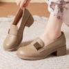 Women Real Leather Block Heel Shallow Nude Shoes Soft Sole Round Toe Slip On Spring Autumn New Lightweight High Heel Loafers