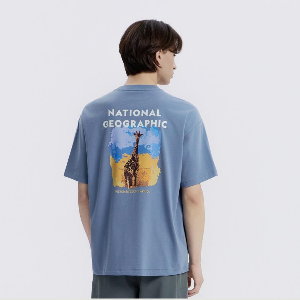 National Geographic N262Uts962 Ratel Regen Animal Big Graphic Semi-Overfit Short Sleeve T-Shirt Middle Blue