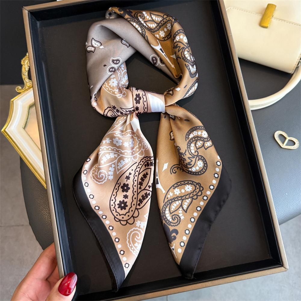 Luxury Paisley Print Soft Satin Scarf Women 70cm Spring Summer Bandana Neckerchief Versatile Hair Band Head Wrap Bag Scarf