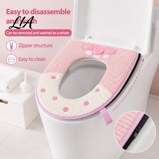 Cold Weather Toilet Seat Warmers Soft Plush Cover, Thick Washable Bathroom Pad with Zipper And Easy Handle Handle, Warm Skin-Friendly Cushion