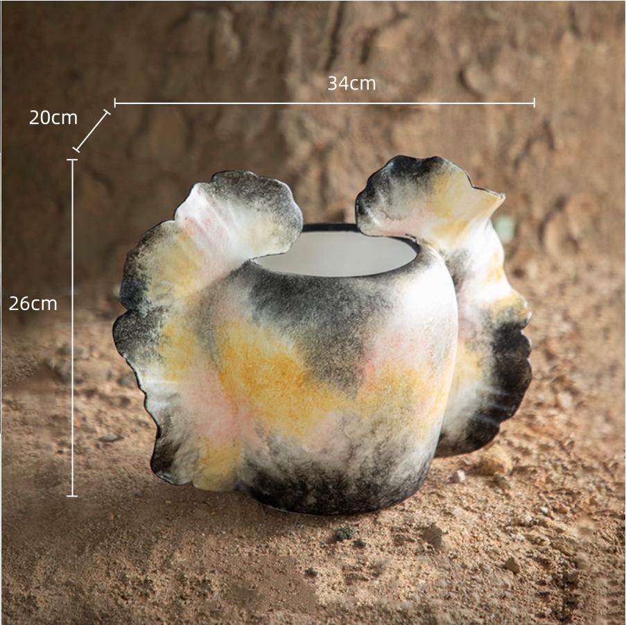 Creative Hand-painted Ceramic Vases Wavy Patterned Wings Ceramic Handicraft Floral Arrangement Accessories Home Decoration