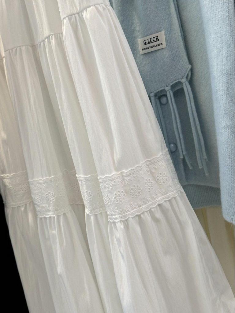 2026 Spring Korean Style Sweet Slimming A-Line Lace Patchwork Layered Cake Skirt