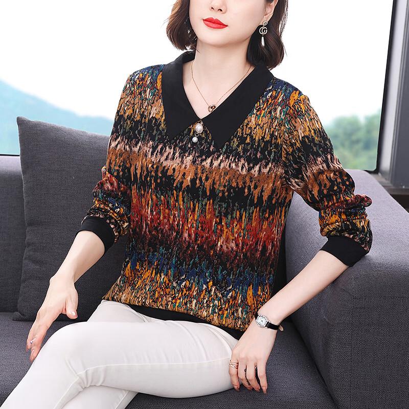Etam Fall Gradient Print Long-Sleeve Casual Polo Shirt