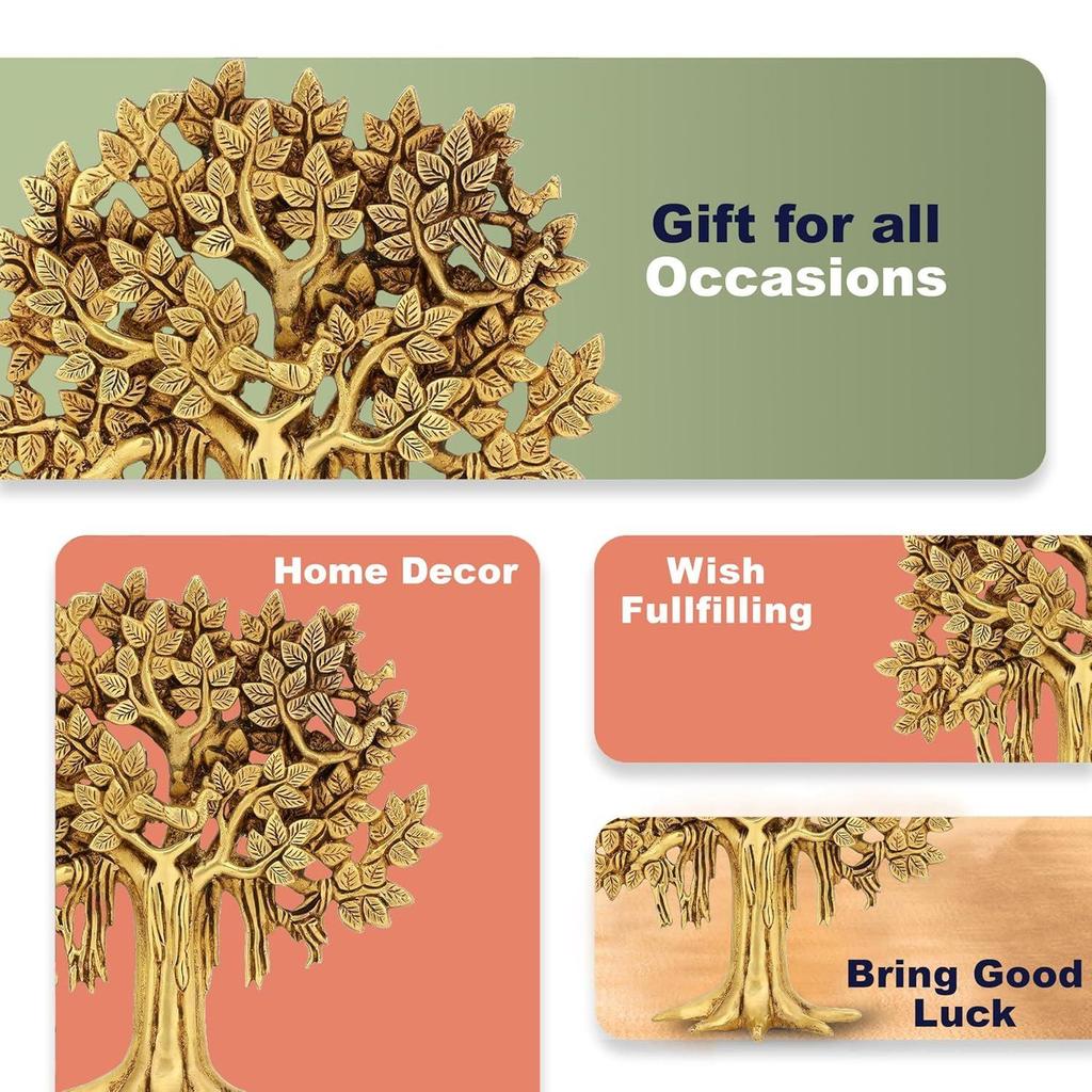 Kalpavriksha Tree Pure Brass Bird Brass Tree of Life Home Decor Gift for Good Luck Vastu and Fengshui Showpiece