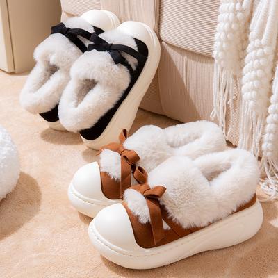 Fashion Fashion Bowknot Warm Winter Boots Woman Faux Fur Thick Sole Non-Slip Snow Boots Woman Slip-On Soft Bottom Plush Ankle Botas