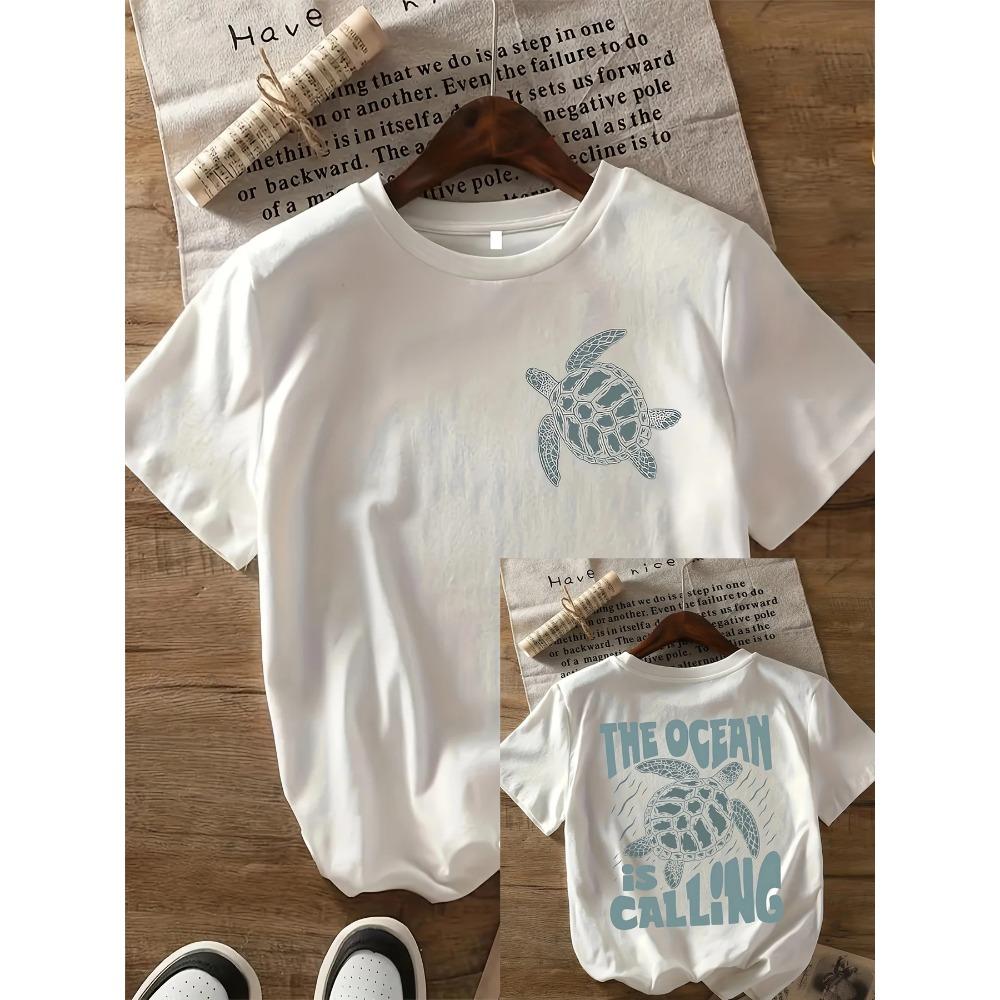 

Vibrant Turtle Graphic Print T-Shirt Women Crew Neck Geometric Pattern Female Short Sleeve Casual Tee for Summer XXXL