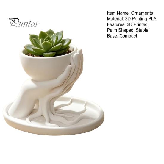 Natural Literary Style Tabletop Decor 3D Printed Palm Shaped Succulent Planter with Drainage Tray, Holding Indoor Desktop Flower Container Mini
