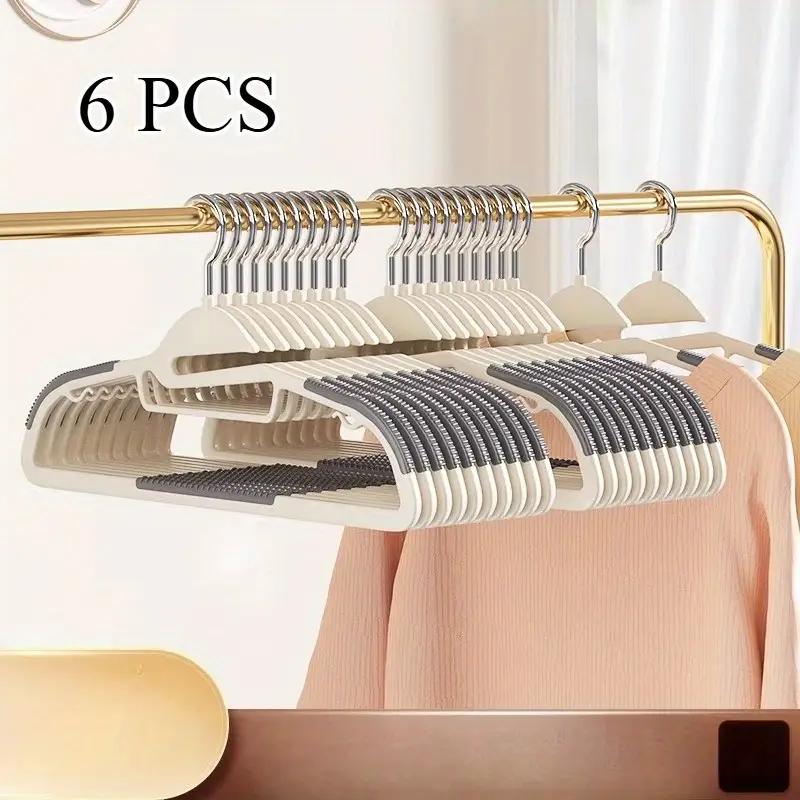 6pcs Plastic Clothes Hangers with Collar Protectors | Durable Non-Slip Wardrobe Closet Storage Organizer Hooks for Shirts