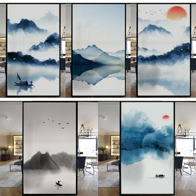 Frosted Privacy Film Chinese Shanshui Stained Protection Window Glass Film Chinese Ink Painting 3d Static Window Glass Sticker