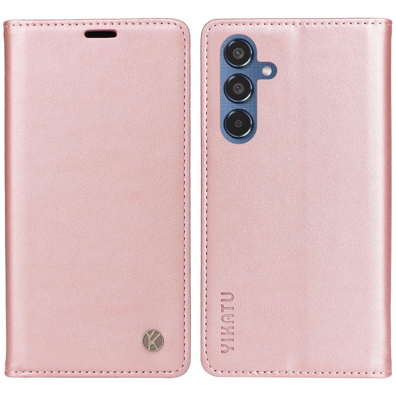 

YIKATU YK-001 For Samsung Galaxy M35 5G Case Leather Flip Phone Cover Hidden Magnetic Absorption Rose Gold