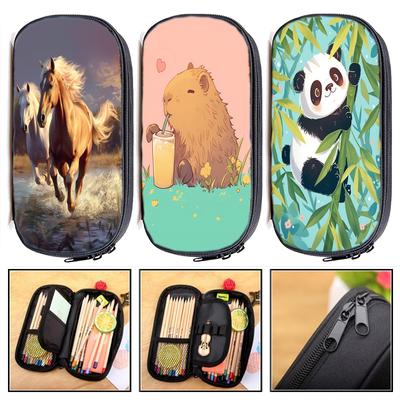 Wolf Panda Cat Multifunction Pencil Bag Horse Capybara Girl Boys Children Pen Case Tiger Dog Stationery Holder Bag Students School Supplies