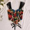 Ärmelloses Damen-Camisole Blumenprint Trägerweste Vintage Chic Crop Tops Strandkleidung