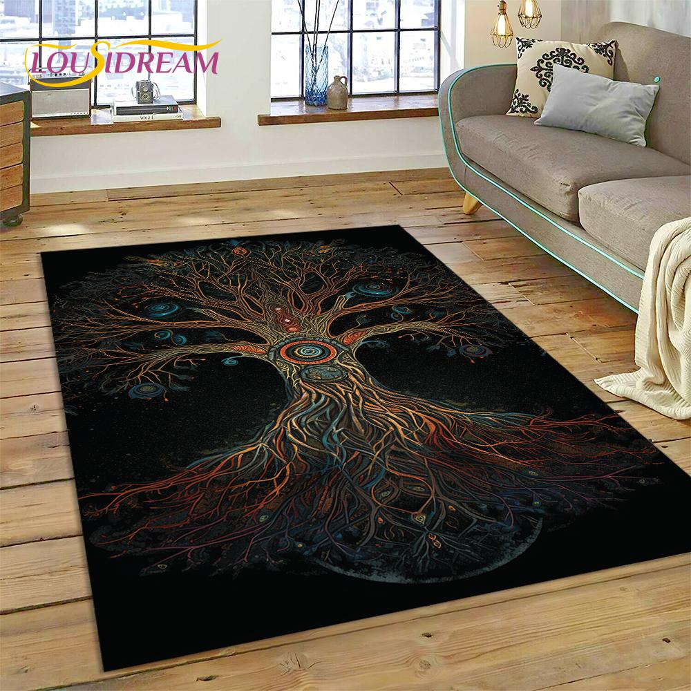3D Strom života Příroda Viking Yggdrasil Severský Koberec pro Obývací pokoj Ložnice Dekorace, Protiskluzová Dekorace na Pohovku Rohožka Dárek