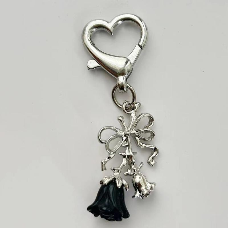 Practical Bowknot Rose Flower Keychain Portable Rose Bowknot Charm Keyring Adornment for Personalizing Phones and Bags