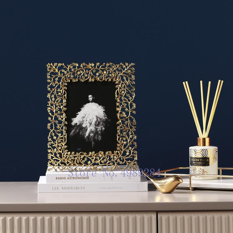 Creativity Photo Frame Metal Golden Leaves Modern Home Desktop Decoration Golden Picture Frame Photo Storage Display Decoration