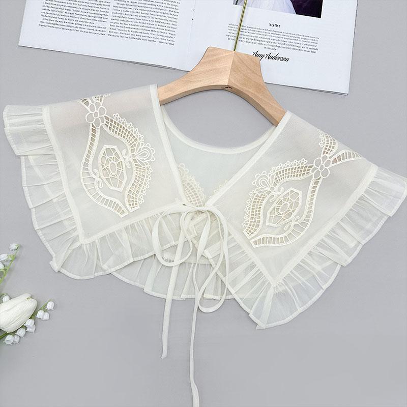 Perfect Match Pink Women Scarf Shawl Detachable Collar Tie Necklace Embroidery Lapel Fake False Collar Woman Lace Tie Neckwear Nep Kraagie