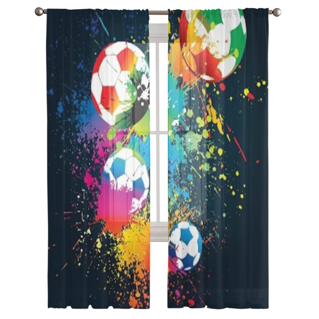 Bunte Fußbälle Luxuriöse Chiffon Sheer Vorhänge für Wohnzimmer Schlafzimmer Dekoration Fenster Voiles Tüllvorhang