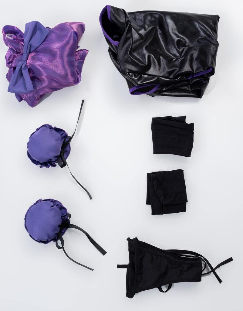 [Miccostumes] Adult Women's Costume Maid Cosplay Outfit Sexy Low-Cut Heart-Shaped China Dress Lingerie Set (L, Black & Purple)
