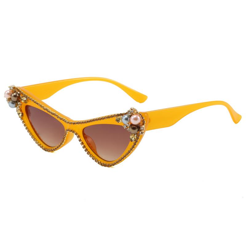 In stock, new PC frame glasses, fashionable cat's eye diamond-encrusted small frame sunglasses, European and American trendy sunglasses B
